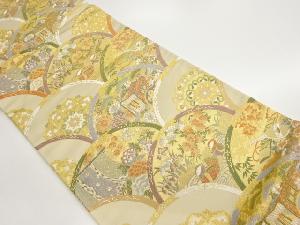 御所車・鴛鴦・花々模様織出し袋帯